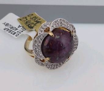 Value $10,584 Genuine Ruby & Genuine Colorless Sapphire Gold Dipped Silver Ring