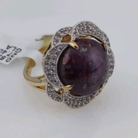 Value $10,584 Genuine Ruby & Genuine Colorless Sapphire Gold Dipped Silver Ring - 2