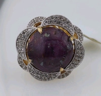 Value $10,584 Genuine Ruby & Genuine Colorless Sapphire Gold Dipped Silver Ring - 3