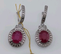 Value $4,070 Ruby & Diamond Silver Pair of Earings