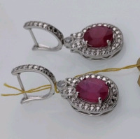 Value $4,070 Ruby & Diamond Silver Pair of Earings - 2