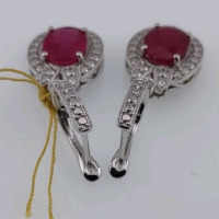 Value $4,070 Ruby & Diamond Silver Pair of Earings - 4