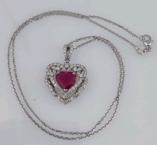 Value $22,768 Burmese Ruby & Natural Diamond Platinum Chain Necklace