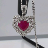 Value $22,768 Burmese Ruby & Natural Diamond Platinum Chain Necklace - 2