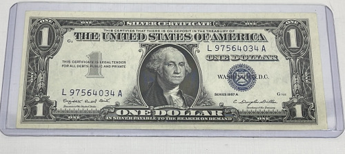 1957A Washington One Dollar Silver Certificate In Protective Case