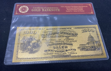 (1) $1000 Bill Gold Banknote W/ Coa