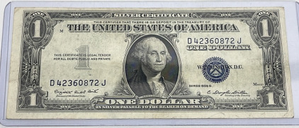 1935G Washington One Dollar Silver Certificate In Protective case