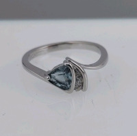 (1) Size 9 Faceted Aquamarine Trillion Cut .925 Ring, (1) Size 9 Faceted Aquamarine Trillion Cut .925 Ring, & (1) Size 8 White & Aquamarine Princess Cut Topaz Ring - 3