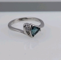 (1) Size 9 Faceted Aquamarine Trillion Cut .925 Ring, (1) Size 9 Faceted Aquamarine Trillion Cut .925 Ring, & (1) Size 8 White & Aquamarine Princess Cut Topaz Ring - 6