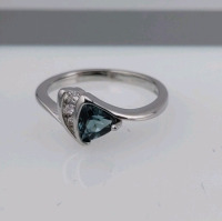 (1) Size 9 Faceted Aquamarine Trillion Cut .925 Ring, (1) Size 9 Faceted Aquamarine Trillion Cut .925 Ring, & (1) Size 8 White & Aquamarine Princess Cut Topaz Ring - 7