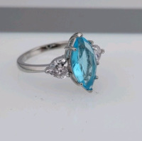 (1) Size 9 Faceted Aquamarine Trillion Cut .925 Ring, (1) Size 9 Faceted Aquamarine Trillion Cut .925 Ring, & (1) Size 8 White & Aquamarine Princess Cut Topaz Ring - 10