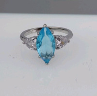 (1) Size 9 Faceted Aquamarine Trillion Cut .925 Ring, (1) Size 9 Faceted Aquamarine Trillion Cut .925 Ring, & (1) Size 8 White & Aquamarine Princess Cut Topaz Ring - 11