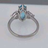 (1) Size 9 Faceted Aquamarine Trillion Cut .925 Ring, (1) Size 9 Faceted Aquamarine Trillion Cut .925 Ring, & (1) Size 8 White & Aquamarine Princess Cut Topaz Ring - 13