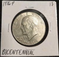 (1) 1976-P Ike Bicentennial Dollar Coin, (1) 2007-S Wyoming State Quarter, (1) 1978-D Jefferson Nickel Denver Mint Nickel, (1)1985-D BroadStrike Roosevelt Dime Denver Mint, (1) 1946-S Misaligned Die Lincoln Wheat Penny, (1) 1940-P Lincoln Wheat Penny, (2) - 2