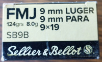 (109) Rounds of Sellier & Bellot 9mm Luger FMJ 124 Grain - 2