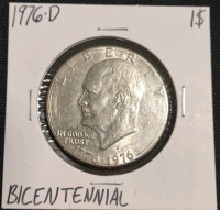 (1) 1976-D Ike Bicentennial Dollar Coin, (1) 1982-D Mint Error Roosevelt Dime, (4) 1953-D To 1958-D Lincoln Wheat Pennies, (4) 1945-S To 1954-S Lincoln Wheat Pennies - 2