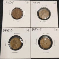 (1) 1976-D Ike Bicentennial Dollar Coin, (1) 1982-D Mint Error Roosevelt Dime, (4) 1953-D To 1958-D Lincoln Wheat Pennies, (4) 1945-S To 1954-S Lincoln Wheat Pennies - 10