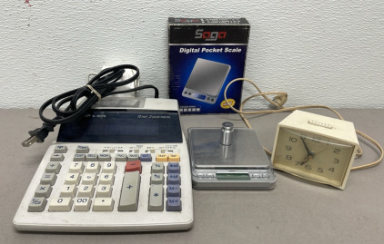 Sharp Electric EL11801P 12 Digit 2 Color Printer, Saga Digital Pocket Scale, Alarm Clock