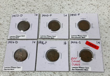 (6) Pennies 1940-1956, (2) Nickels 1998-2000, (2) Quarter Dollars 1999