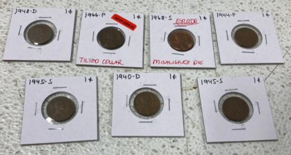 (7) Pennies 1940-1968, (2) Nickels 1992-1995, One Dollar Coin 1971