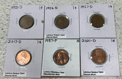 (6) Pennies 1950-2021, (3) Nickel&rsquo;s 1941-1974, Quarter Dollar 2000