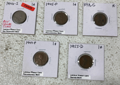 (5) Pennies 1944-1955, (3) Nickels 1937-1987, Dime 1989, Quarter Dollar 2004