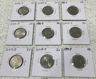 (9) Nickels 1986-2018, Penny 1981