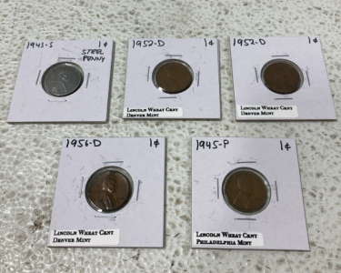 (5) Pennies 1943-1956, (5) Nickels 1911-1956