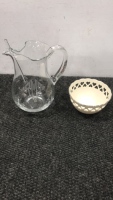 Lenox Heart Glass Bowl and Rmt Glass Pitcher