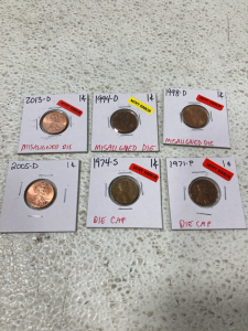 (6) Pennies 1974-2013, Nickel 2021, (2) Dimes 1980-1988, Quarter 2016
