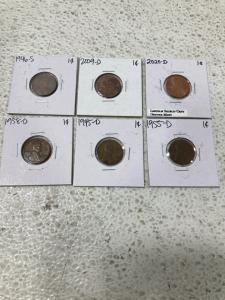 (6) Pennies 1945-2020, (4) Nickels 1941-1984, Nickel 1999