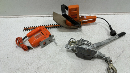 Lawnmate 16&rdquo; Hedge Trimmer, Black & Decker 2 Speed Jigsaw, Cable Winch