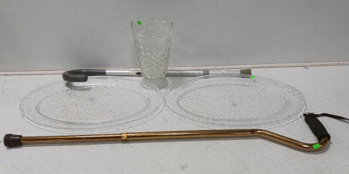 Crystal Vase, (2) Ok latest, (2) Adjustable Walking Canes