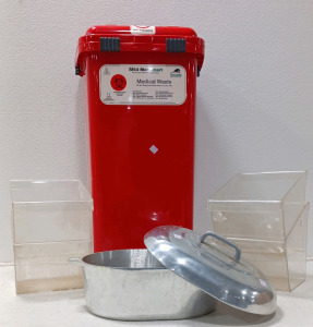 M64 Daniels Mediamart W/Lock lid (14"16"28"), (4) clear containers, Stainless Steel Pot Roast Pan