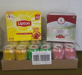 (1) 18-Pack Of Bubly Flavored Sparkling Water, (1) 104-Count Box Of Lipton Black Tea Bags & (1) 50-Count Box Of Raspberry Leaf Tea Bags