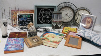 Raiders Cup, Wine Rack, Pictures Assorted, (2) Wine Glasses, (2) Clocks and More