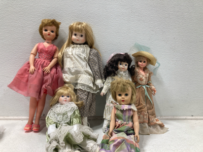 (6)Vintage 1980s Porcelain Victorian Dolls