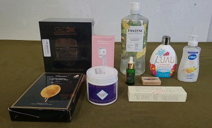 (1) GLO 24K 7-Color LED Beauty Mask, (1) Smart Electric Eyelash Clip, (1) Box Of Honey Luminous Royal Propolis Mask, Has 10-Sheets, (1) 90-Gram Container Of Namoi Collagen Renewal Matrix & More