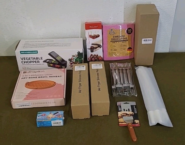 (1) Vegetable Chopper, (1) 8" Silicone Air Fryer Liner, (2) 2-Packs Of Silicone Air Fryer Pots, (1) Mini Bag Sealer & More