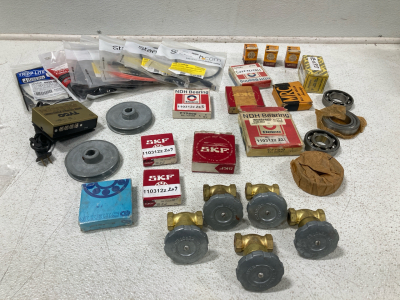 (13) Bearings, (3) Ball Bushing, (10) Assorted Chords Unopened Still in Package, (5) industrial gas valve, brass. Tyco Train Power pack