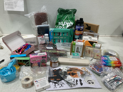 Amazon Returns, Wax Beads, Halloween Decor, Stickers, Pop it Pads, Water Bottle, Kindle Case, Gouache Paint Set, Measuring Cups, Rug Grippers, Croc Characters, Wine Glass And More!!