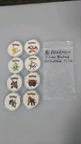 (1) Resealable Bag with 8 Pokemon Silver Plated Collectible Coins