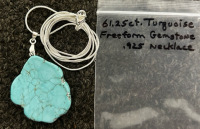 162.30 Ct. Turquoise Freeform Polished Slab, 61.25ct. Turquoise Freeform Gemstone .925 Necklace, 57.20ct. White Buffalo Turquoise Gemstone .925 Necklace - 3