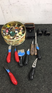 (9) Small Knives, Many Buttons, Binoculars