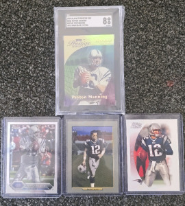 Peyton Manning SGC 8 Graded 1999 Card, (2) Tom Brady Cards, Payton Manning Ungraded