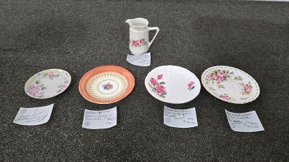 (4) Vintage Tea Saucers (1) Vintage Creamer Jar