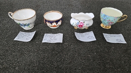 (3) Vintage Teacups (1) Vintage Sugar Dish