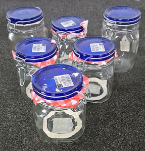 (1) Set of 6 Fido Vaso Blue Top Kitchen Storage Jars