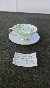 Shelly Oleander Melody Chintz Pattern Mint Green Floral Teacup and Saucer