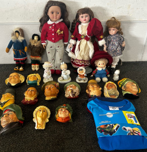 Vintage Bosson Chalkware Head Decor, And Dolls